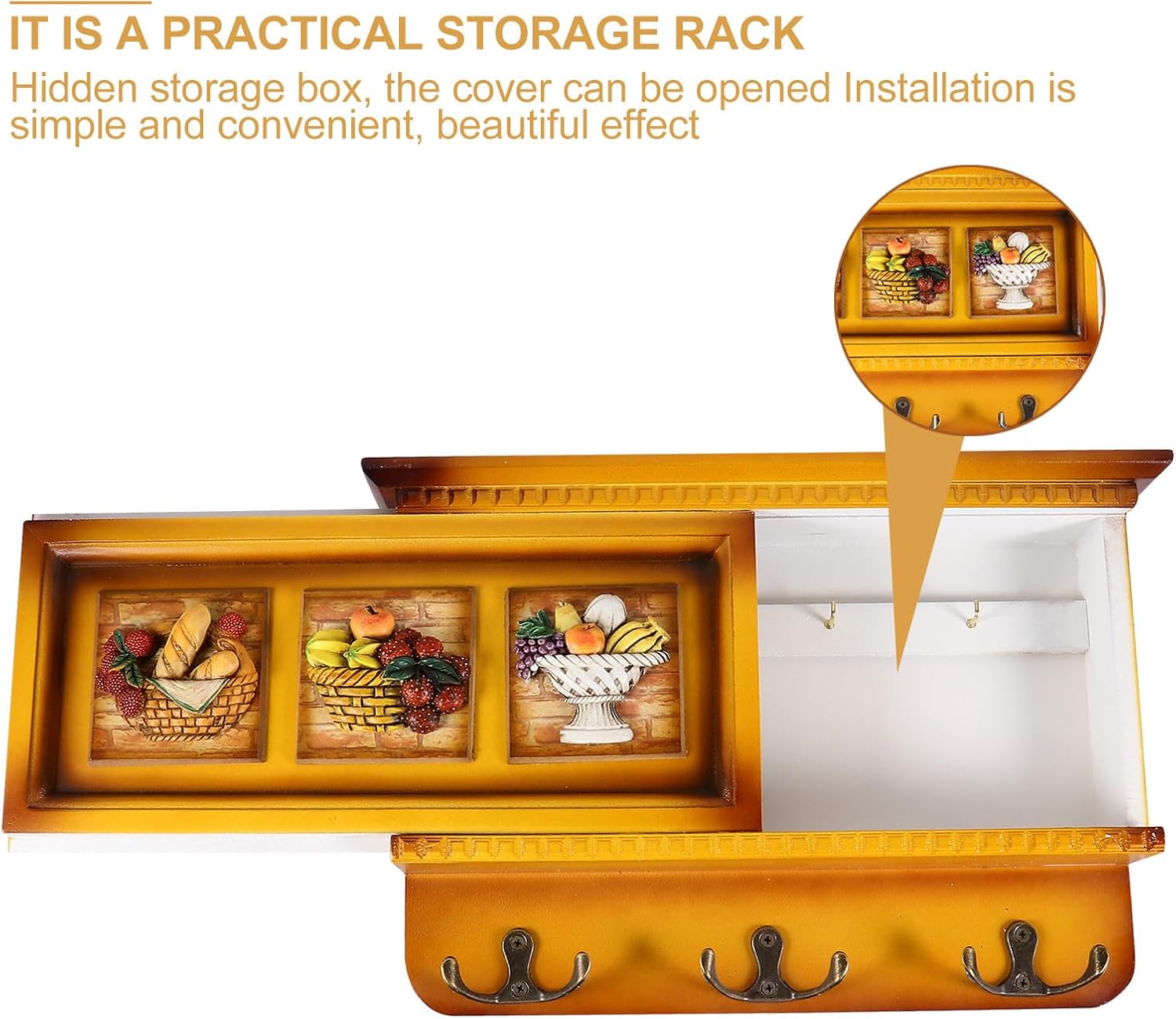 Vintage Wall-Mounted Storage Rack Key Holder with Shelf, Rustic Home Decor Organizer for Entryway, Sturdy Metal Key Hanger for Household Use