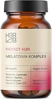 Melatonin Komplex – 60 Kapseln | Lavendel, Melisse, Hopfen & Passionsblume | Vitamin B6 P5P & Pantothensäure | Vegan | Ohne Zusatzstoffe | Ester-C®