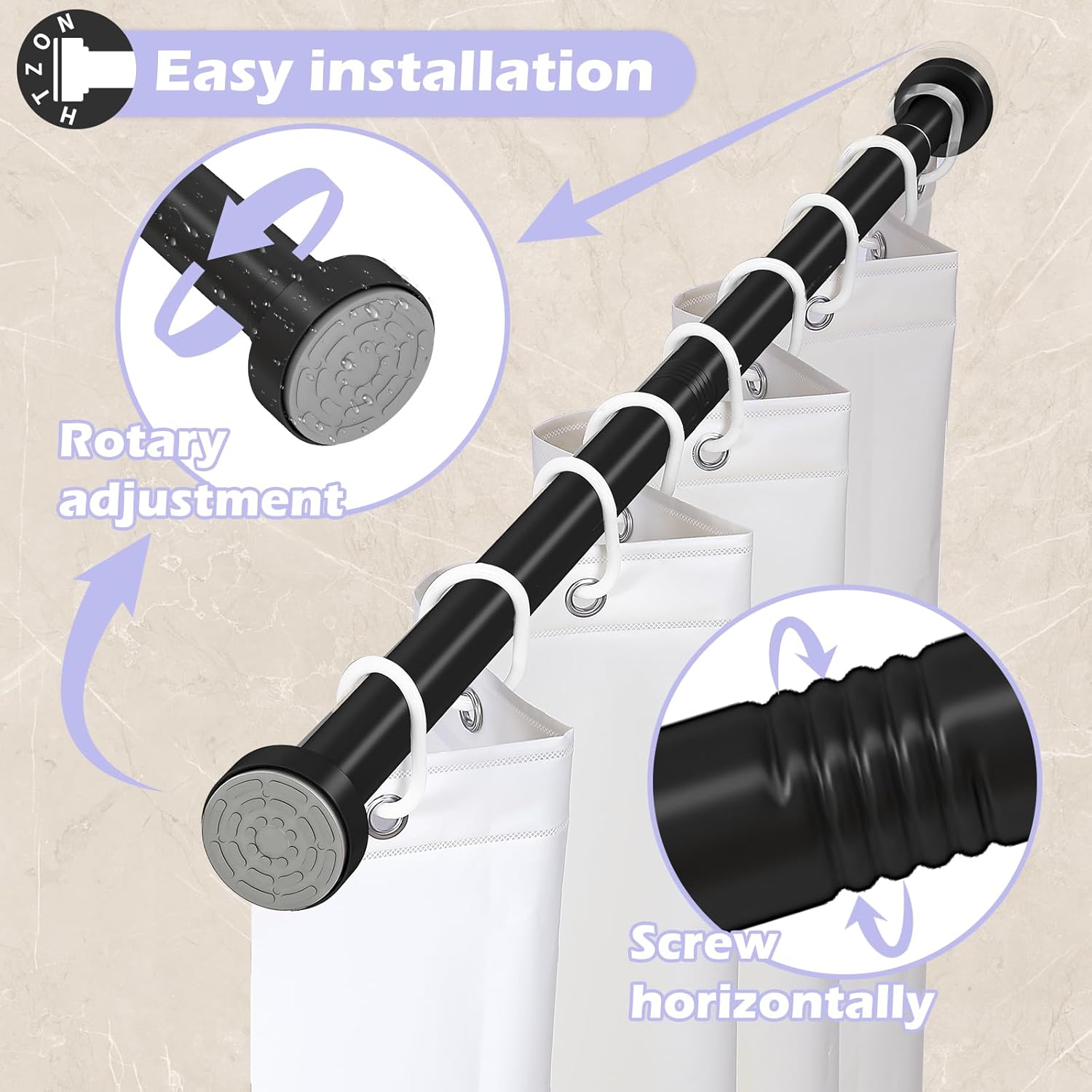 2Pack Black Shower Curtain Rod 33 to 58Inch:Spring Tension Shower Rods for Bathroom Kitchen Doorway,Heavy Duty Adjustable Tension Shower Curtain Rod No Drilling No-Slip Easy Install,Matte Black