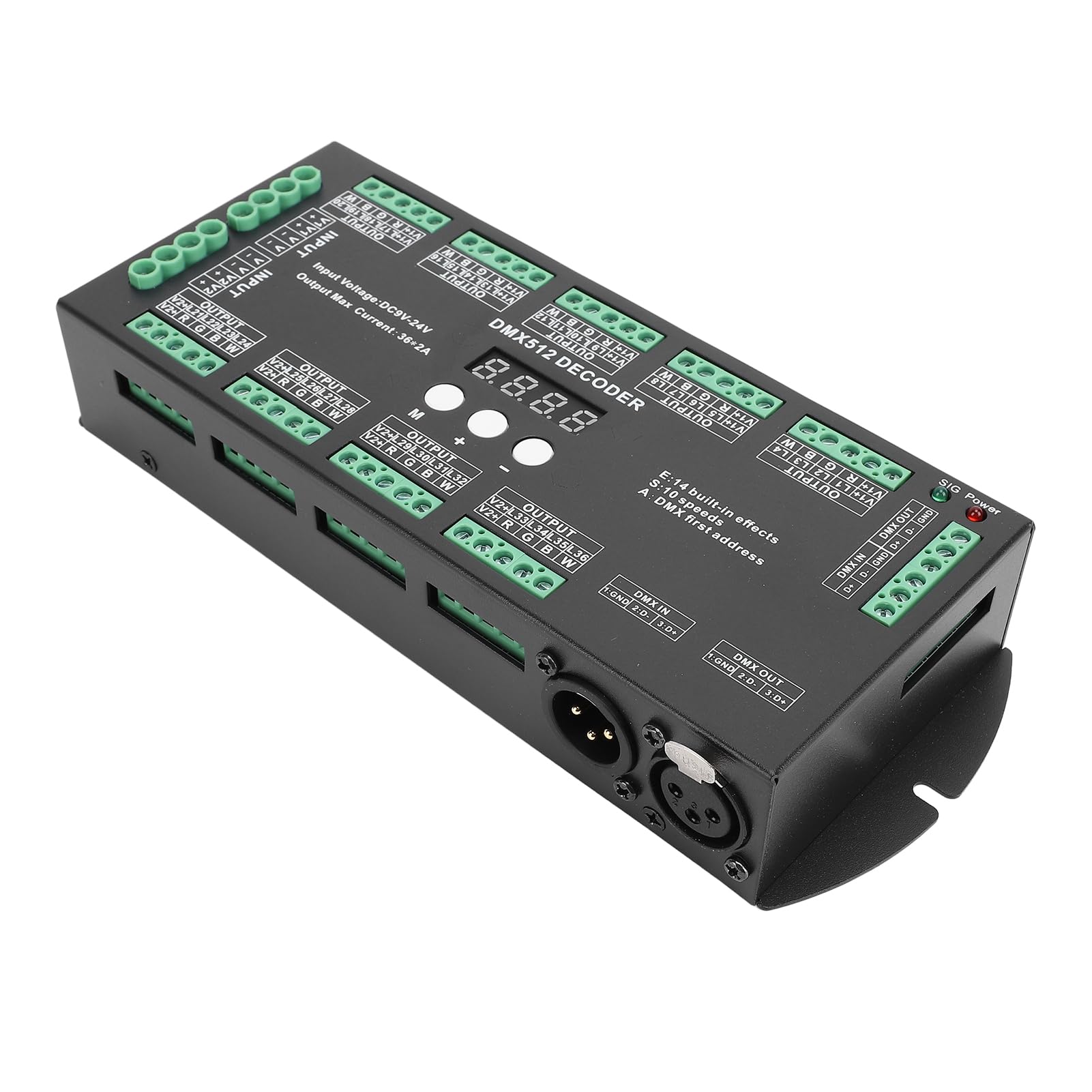Luocute 36CH DMX RGBW LED Décodeur D'Affichage Numérique, 3,46x1.50x8.62 Pouces DMX512 Contrôleur 36CH 2A LED RGBW Contrôleur de Décodeur X Multiple avec Affichage Numérique pour la