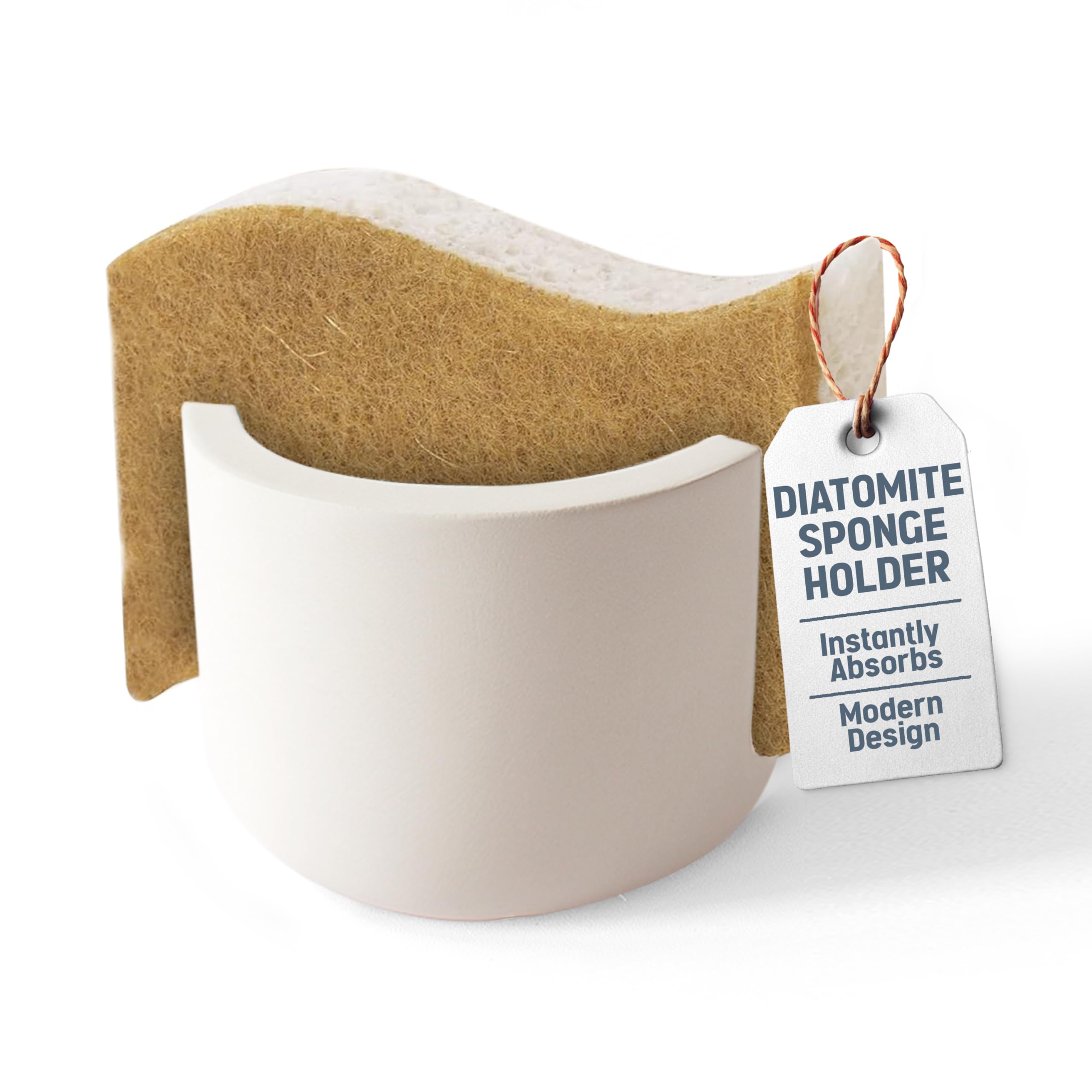 MOPHONICHOME Sponge Holder, Stone Sponge Holder for Kitchen Sink - Diatomite Kitchen Sink Caddy, Quick Dry, Super Absorbent, Modern Design, Cream