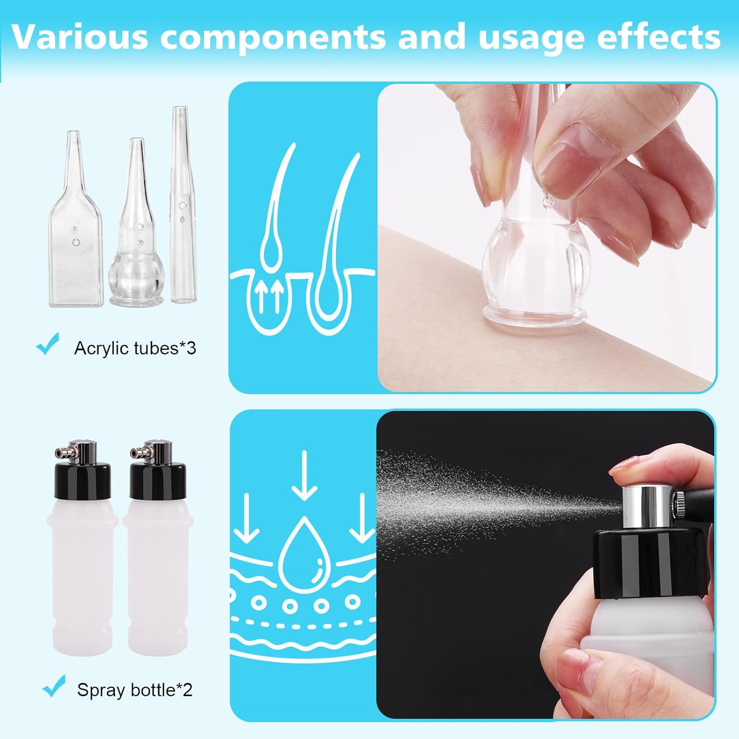 3 in 1 Diamond Micro DermaBrasion Machine, Mcwdoit Professional Dermabrasion Facial Skin Care Device with Wand, Spray Bottle and Vacuum Glass Tube for Personal Home Beauty Salon Use - Image 4