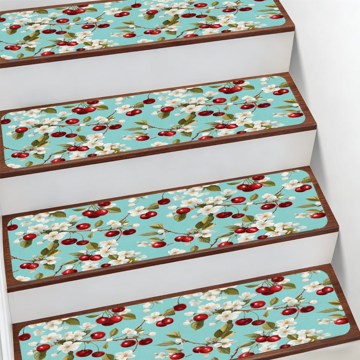 Alfombra para peldaños de escalera Mexpekil estilo hogar con flores