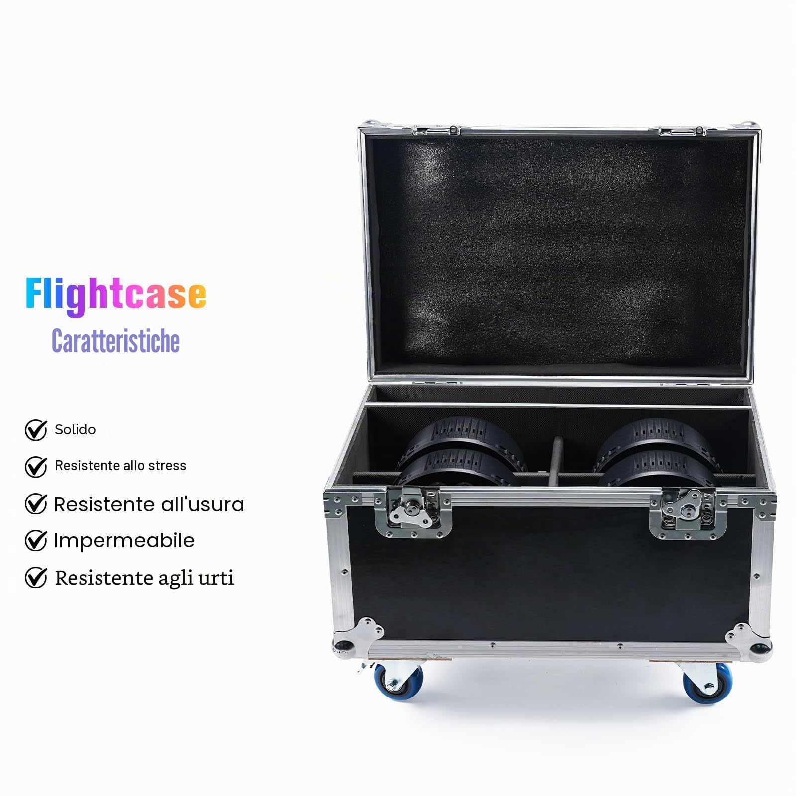 Valigetta da trasporto applicabile a fari par da 18 LED*10W par led RGBW flight case per 4 faretti a luce stroboscopica, guscio rigido/pelle/62,5 x 41 x 45,5 cm con ruote flight case