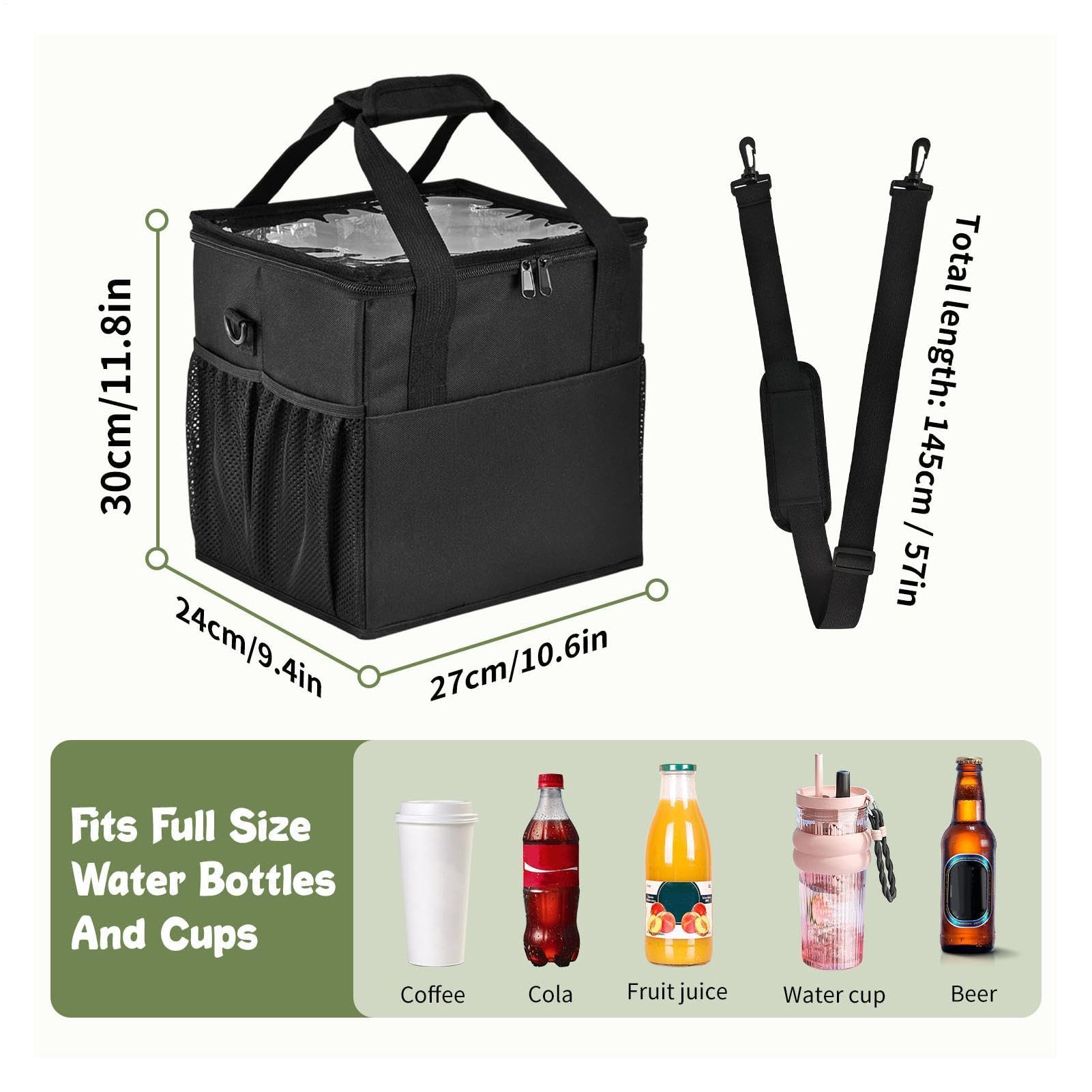 Borsa porta bevande, 4 scomparti con tracolla regolabile con manico, per viaggi, campeggio, gite in famiglia, caffè, bevande calde e fredde