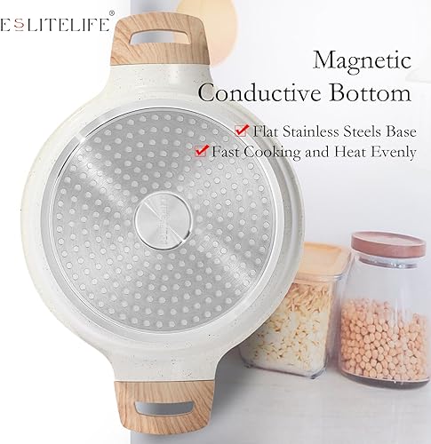 Miniatura 7 de ESLITE LIFE Nonstick Stock Pot with Lid, 5 Quart Granite Casserole Large Soup Pot Pasta Cooking Pot, Induction Compatible, PTFE & PFOA Free, White