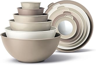 COOK WITH COLOR Mixing Bowls with TPR Lids - 12 Piece Plastic Nesting Bowls Set includes 6 Prep Bowls and 6 Lids, Microwave Safe (Brown)