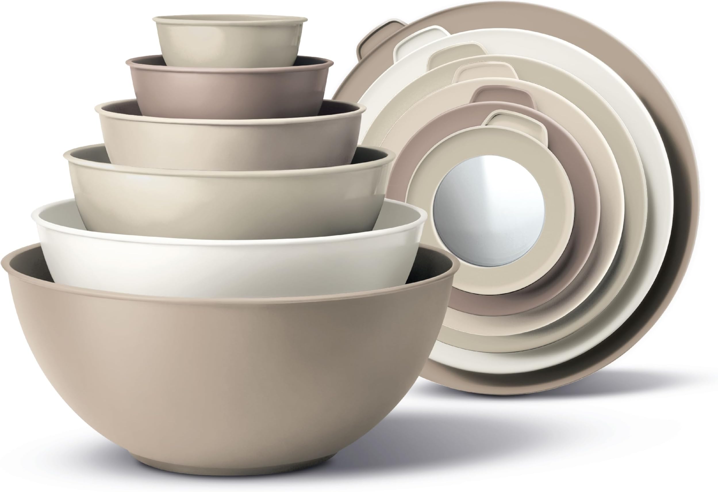 COOK WITH COLOR Mixing Bowls with TPR Lids - 12 Piece Plastic Nesting Bowls Set includes 6 Prep Bowls and 6 Lids, Microwave Safe (Brown)