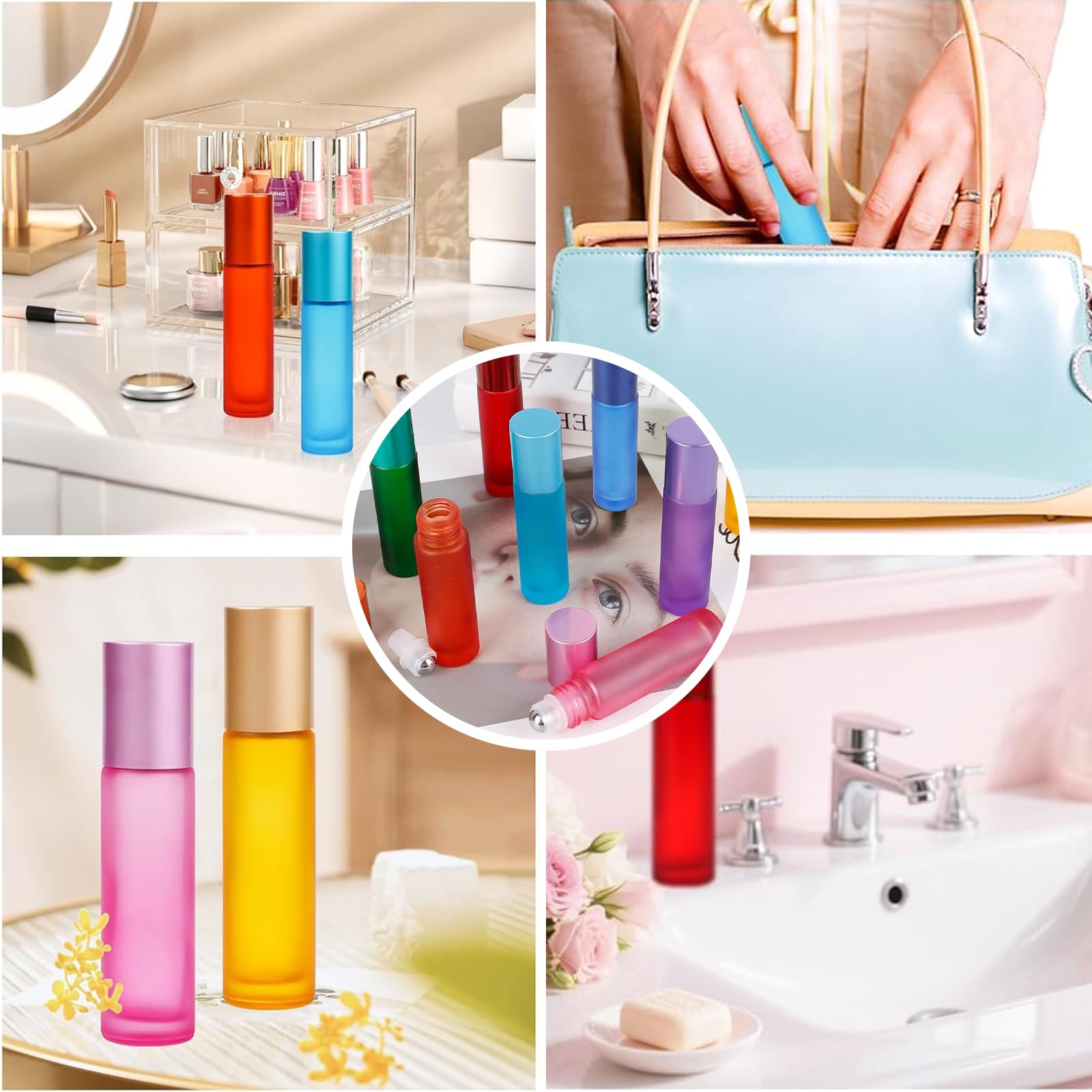 10 ML Flacon Roll-on Vide, 10 flacons Roll-on pour huiles – flacons en Verre Huiles essentielles, aromathérapie, parfums et cosmétiques, Modernes (10 Couleurs)
