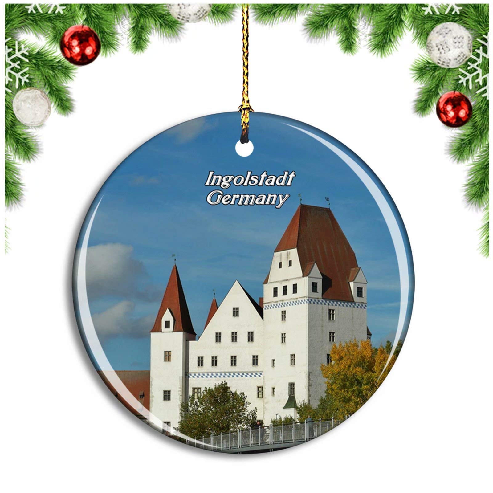 Weekino Ingolstadt New Castle Germany Christmas Ornament Xmas Tree Decoration Hanging Pendant Travel Souvenir Collection Double Sided Porcelain 2.85 Inch
