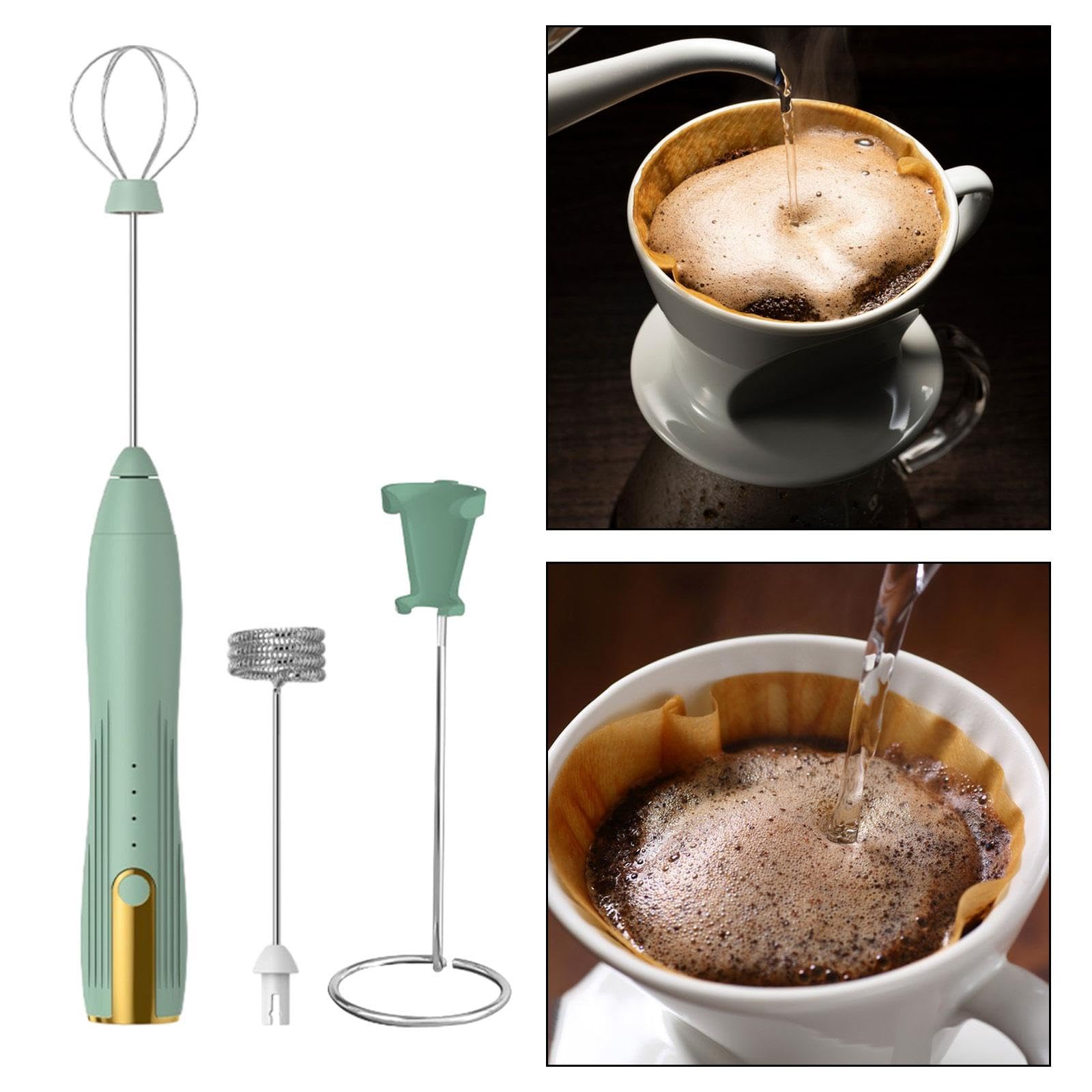 Espumador de Leche Eléctrico, Batidora de Café, Batidora de Mano Eléctrica para Macchiato, Café, Leche, Chocolate Caliente Y Mezclas de Bebidas, Verde, Individual