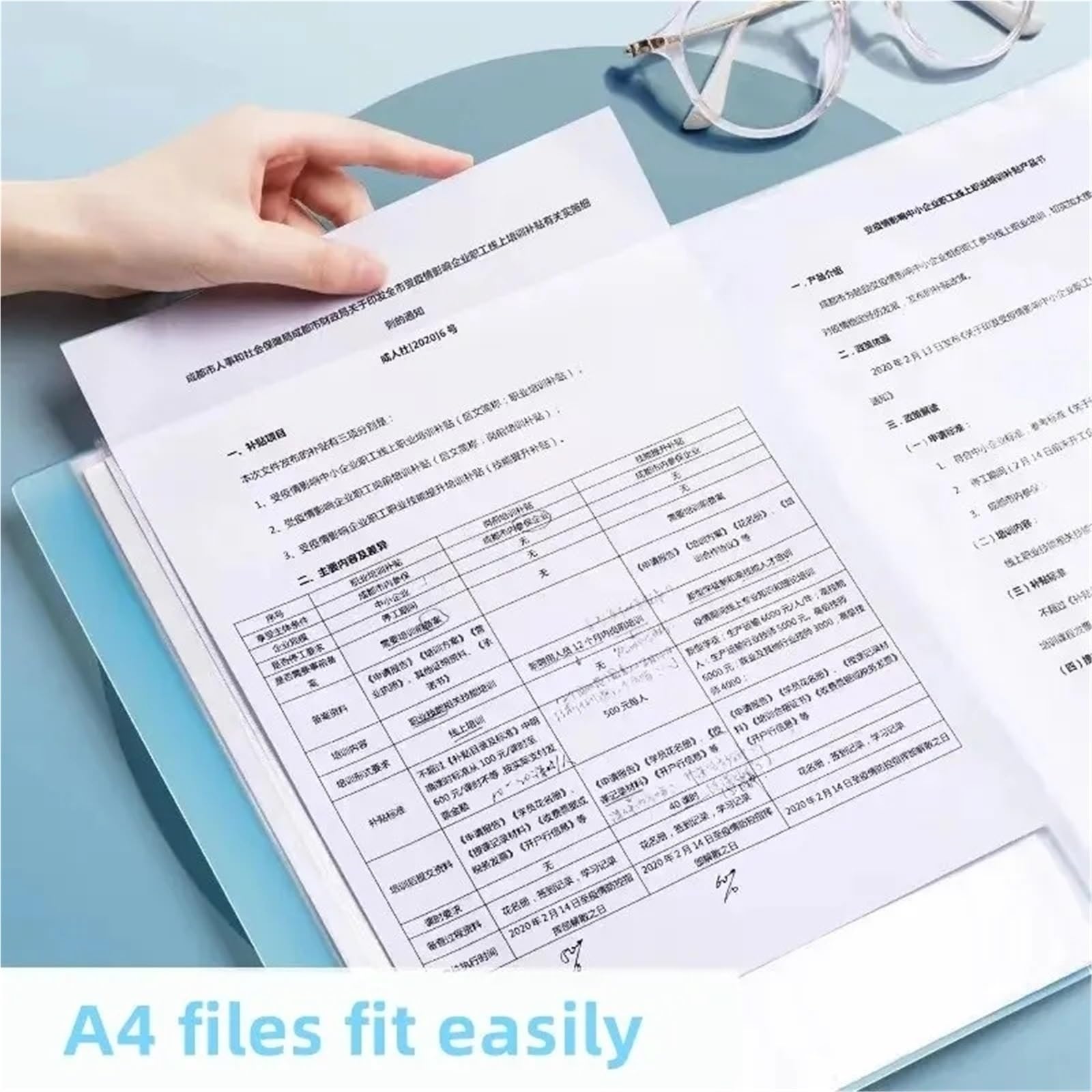 Przezroczysty folder z tworzywa sztucznego, 5 sztuk A4 wielokolorowe plastikowe teczki do przechowywania papieru artykułów papierniczych i biur(Blu)
