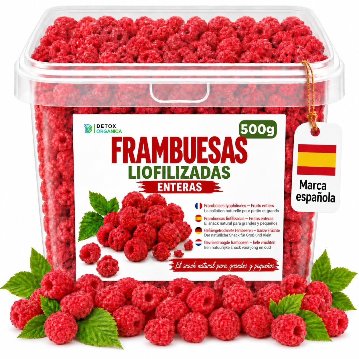 Detox Organica Frambuesas Liofilizadas 500g - Enteras - Cubo Resellable