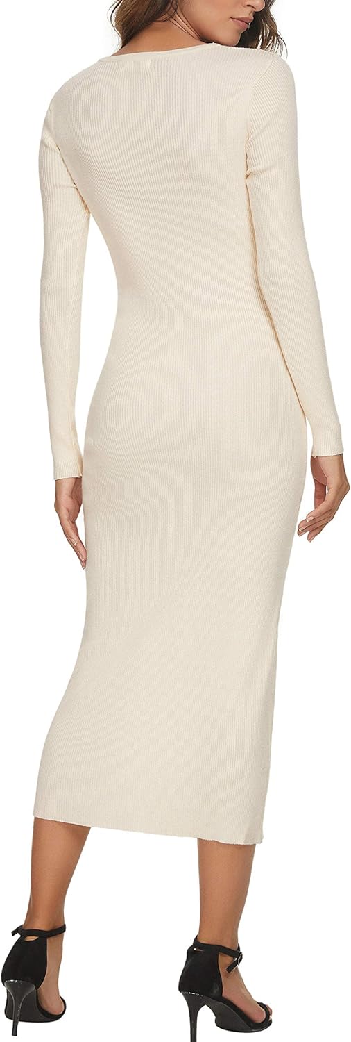 Capuffy Women's Button Down Sweater Maxi Dress Long Sleeve Open Front Long Cardigan Dress V Neck Fall Knit Bodycon Dresses 88 - Image 5