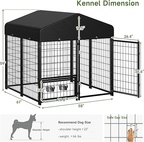 Miniatura 5 de Perrera para Perros al Aire Libre, Perrera para Perros con Techo y Comederos GiratoriosPuerta para Perros Desmontable Permite Conectar Su Casa para