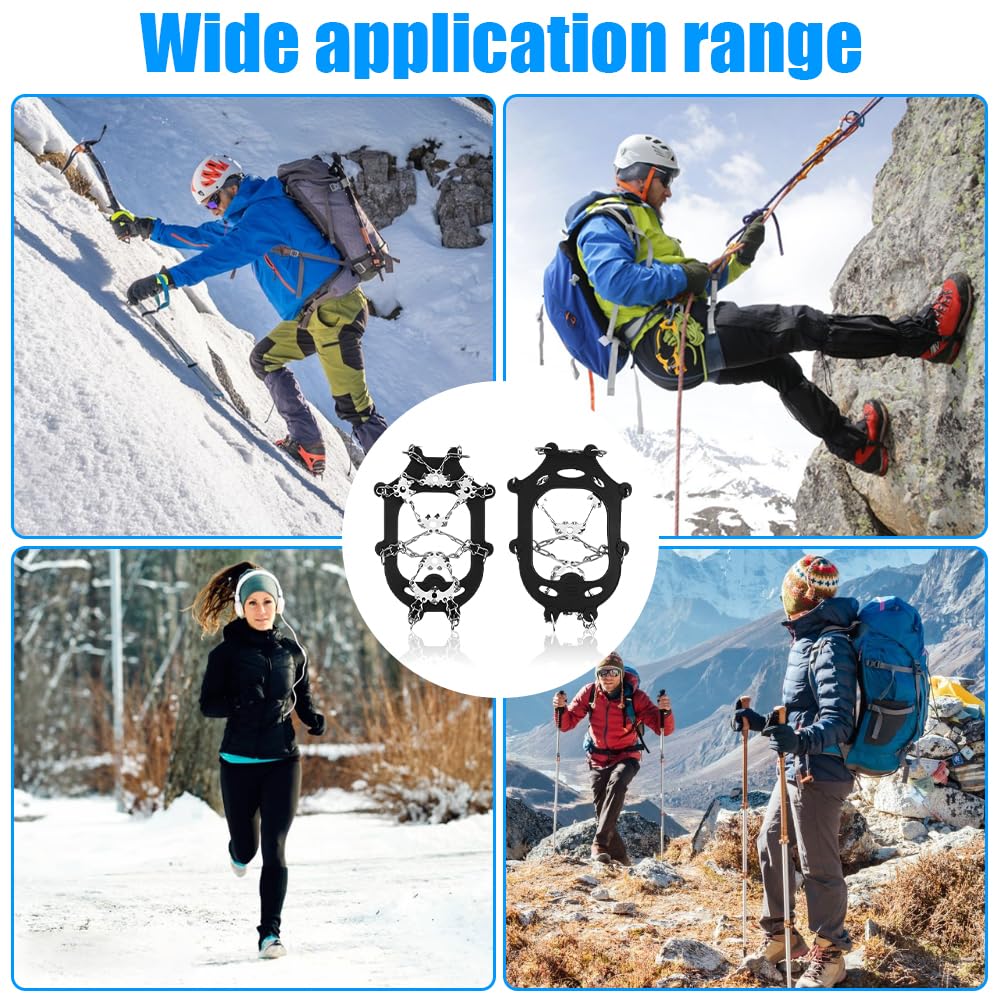 Crampones, 24 Dientes Crampones Nieve Hielo Zapatos Ligeros, Acero Inoxidable Antideslizante Zapatos, Unisex Crampones Tracción con Bolsas para Montañismo, Caminata, Escalada