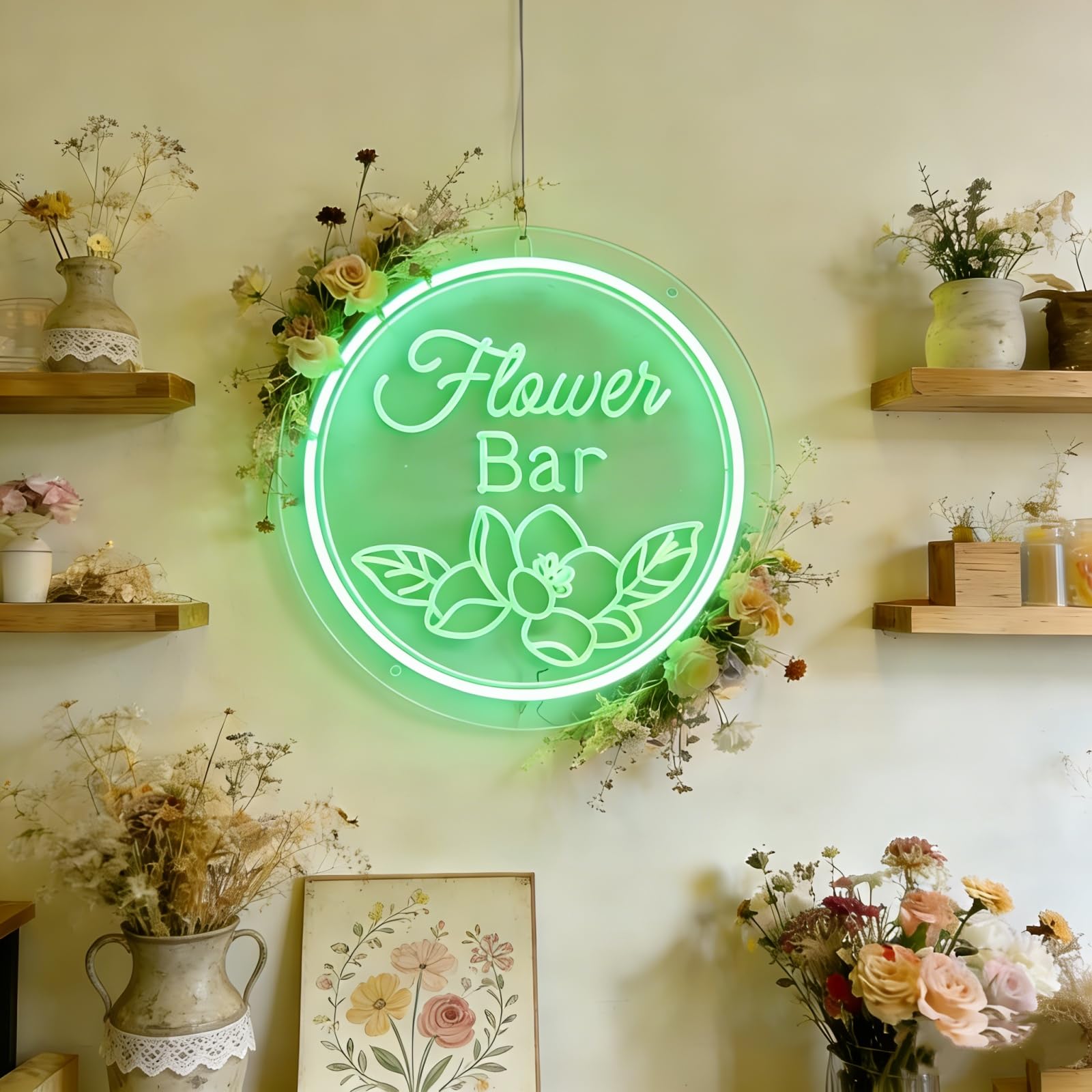 Custom Magnolia Flower Bar Neon Sign Wall Decor Floral LED Neon Light Sign for Flower Shop Living Room Home Bar Cafe Beer Bar Pub Party Decor Florist Wall Art Gift Birthday