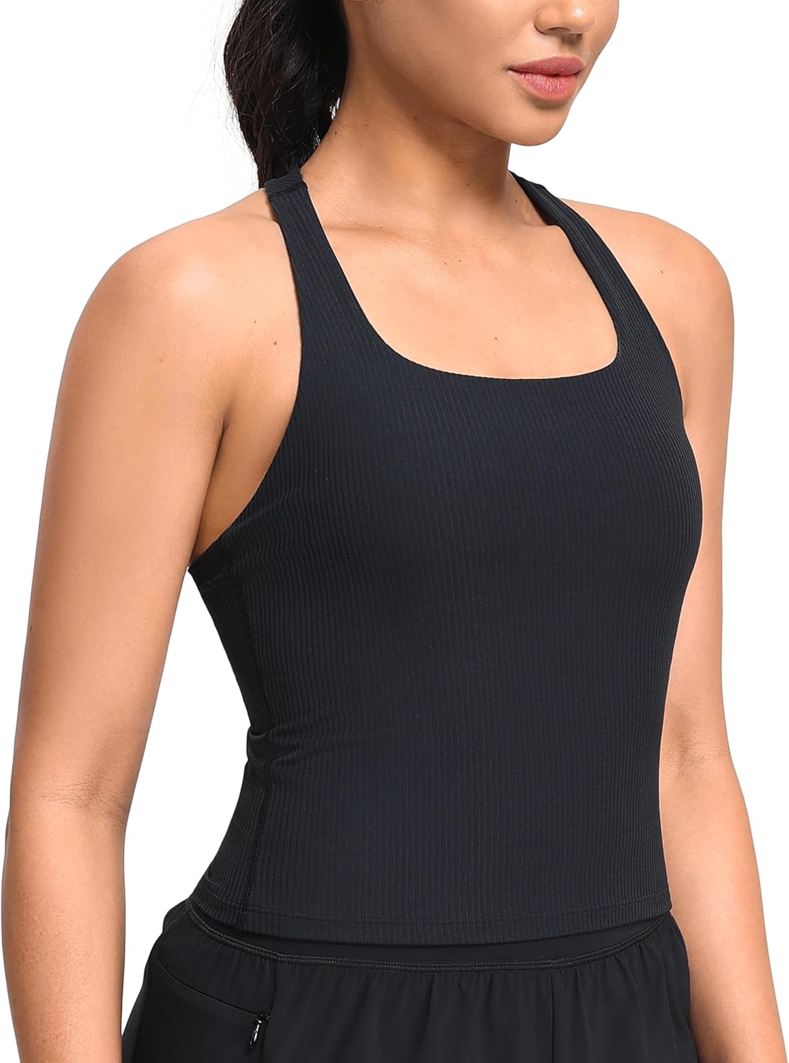 YUNOGA Women's Cropped Tank Tops with Built in Bras - Athletic Workout Tops Padded Sleeveless Racerback Gym Yoga Shirts