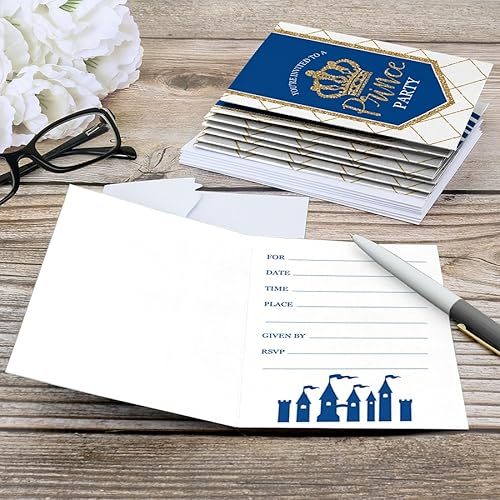 Miniatura 4 de Big Dot of Happiness Príncipe Real Encantador - Rellena invitaciones para baby shower o fiesta de cumpleaños (8 unidades)