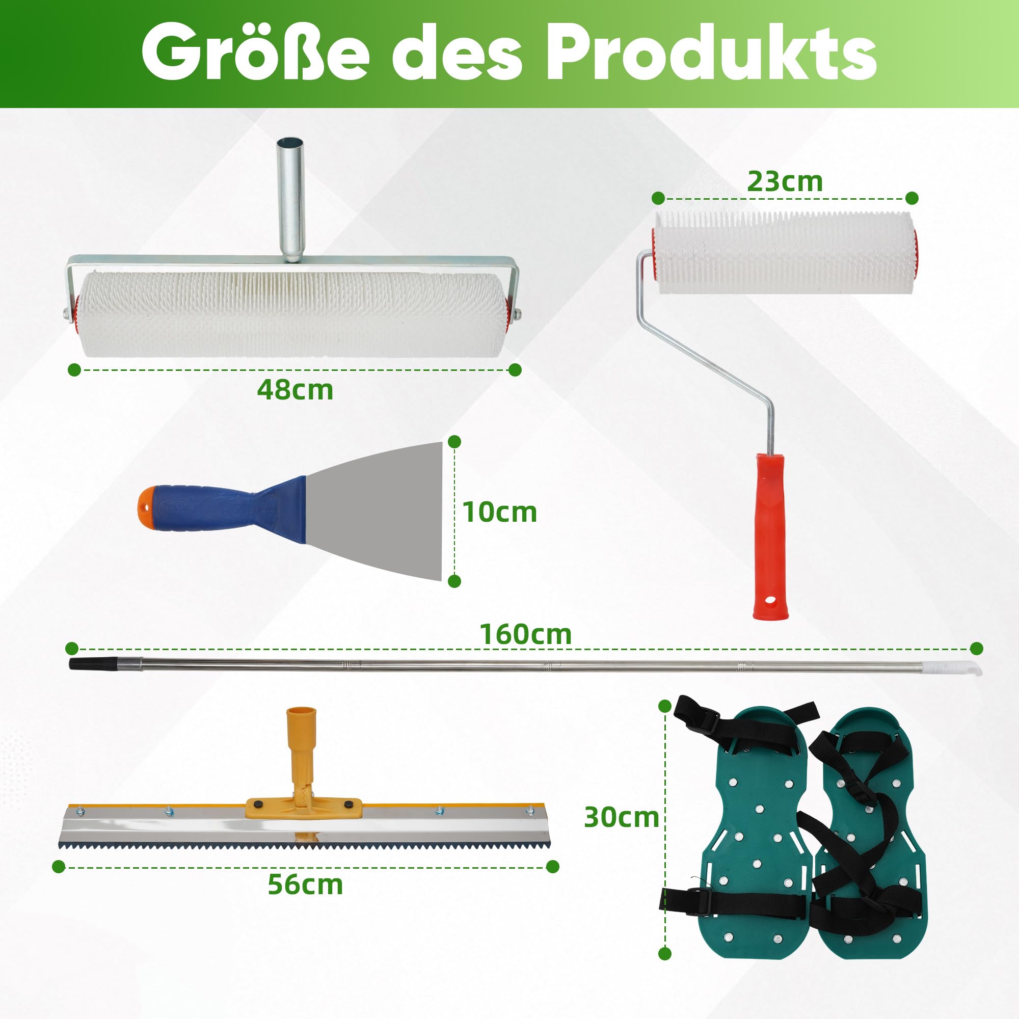 Bodenbeschichtungs-Set, verstellbarem Teleskopstiel von 42-162 cm, vertikalem Spachtel, 56 cm großflächiger Spachtel mit Nylonstollen und Roller, Reinigungsset für Wand- und Bodenbearbeitung