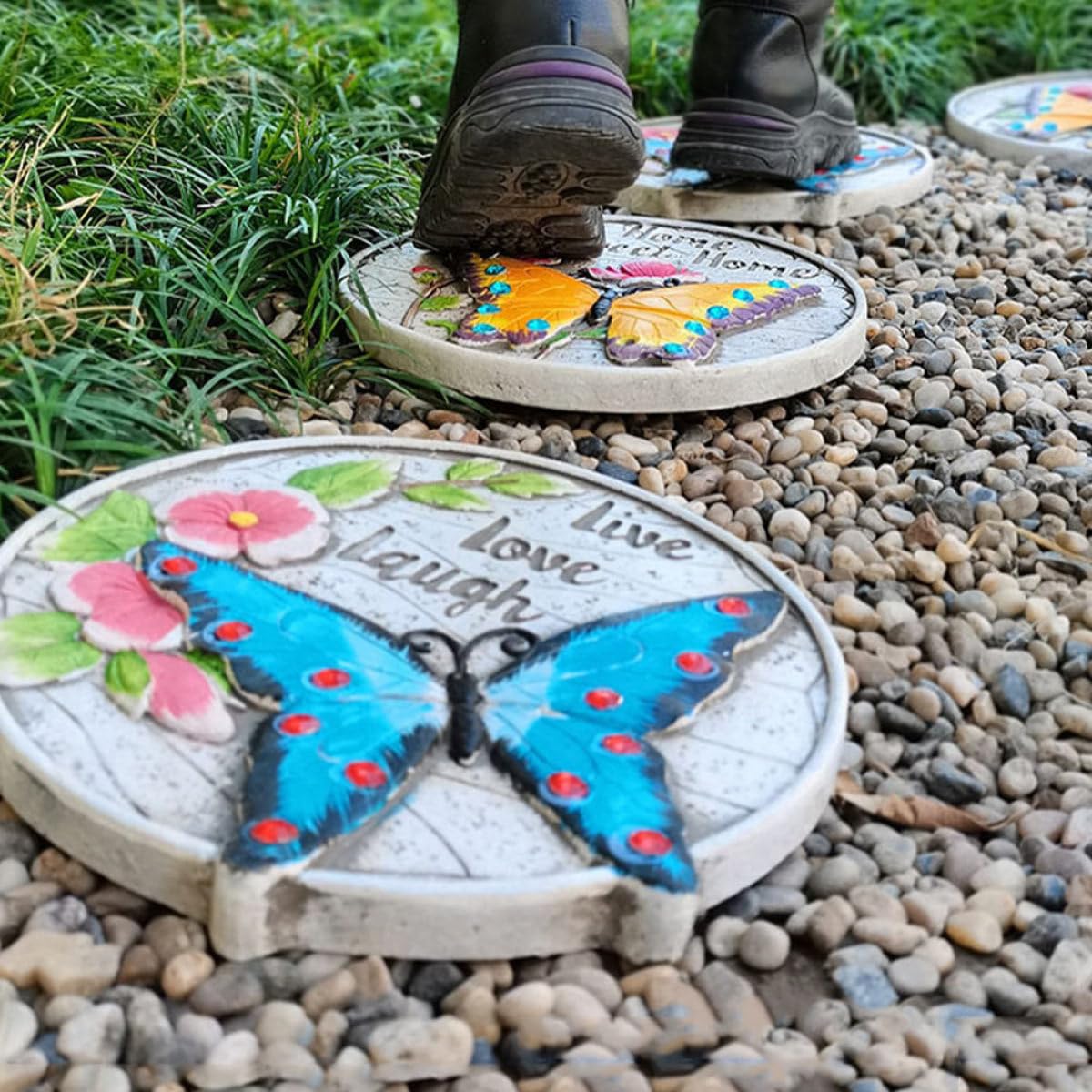 ifundom Gartentrittsteine aus Robustem Zement Dekorative Landschafts Fußpedale für Terrasse und Rasen Leuchtend Blaue Gartendekorsteine für Außenbereich