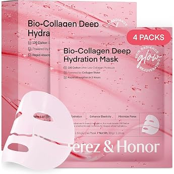 Collagen Mask Overnight Korean Skincare Face Mask for Moisture Wrinkle Reduction & Pore Refinement with Hyaluronic   Real Deep Collagen Mask for Glass Skin 4ea x 33 g [Made in Korea]