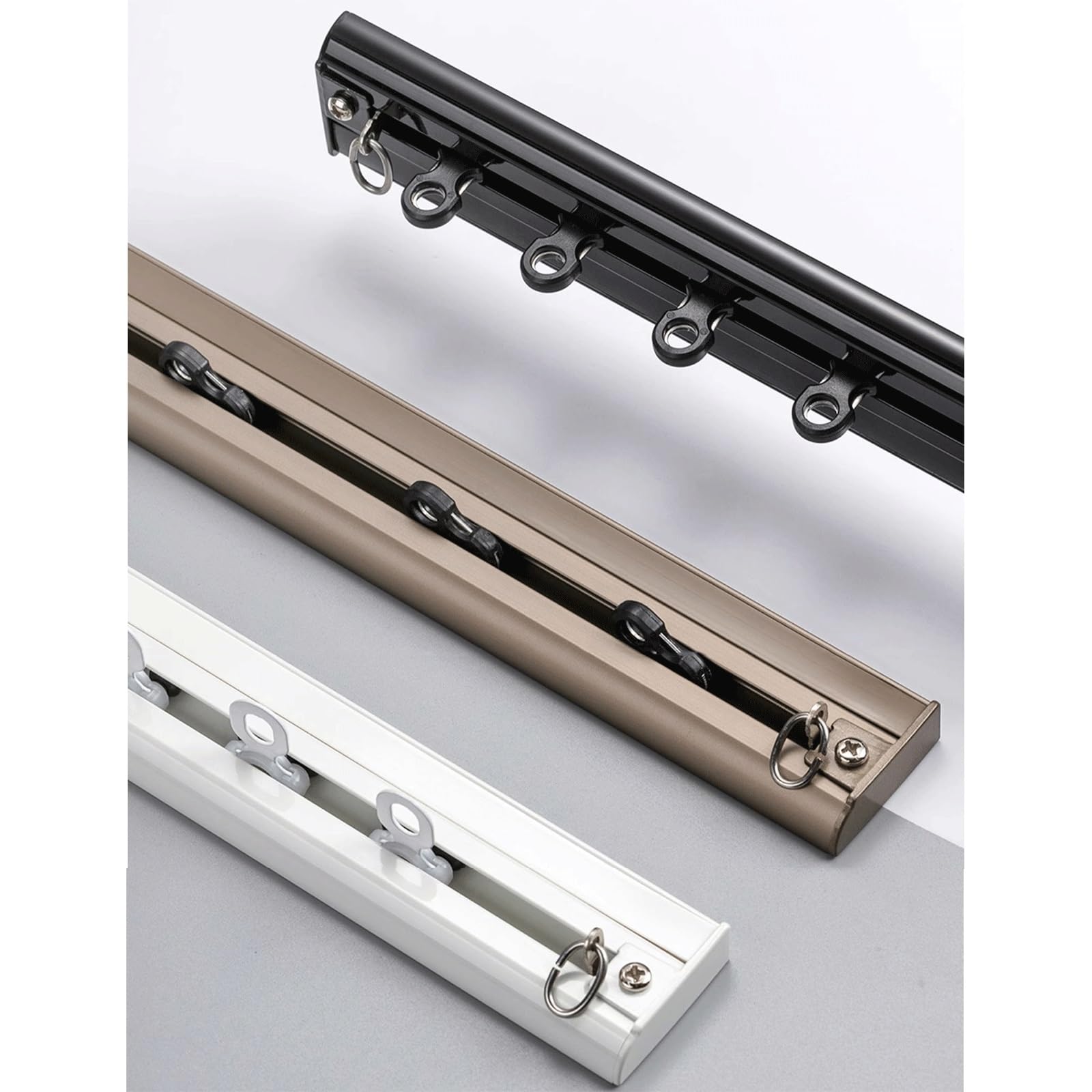 Bcofo Ultra-Thin Ceiling Curtain Track Ceiling Curtain Track Set Black Room Divider Curtain Rod with Mute Rollers Ceiling Mount Comes with Track,