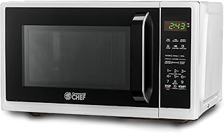 COMMERCIAL CHEF 0.9 Cubic Foot Microwave with 10 Power Levels, Small Microwave with Grip Handle, 900W Countertop Microwave with Digital Display, Door Lock and Kitchen Timer, White