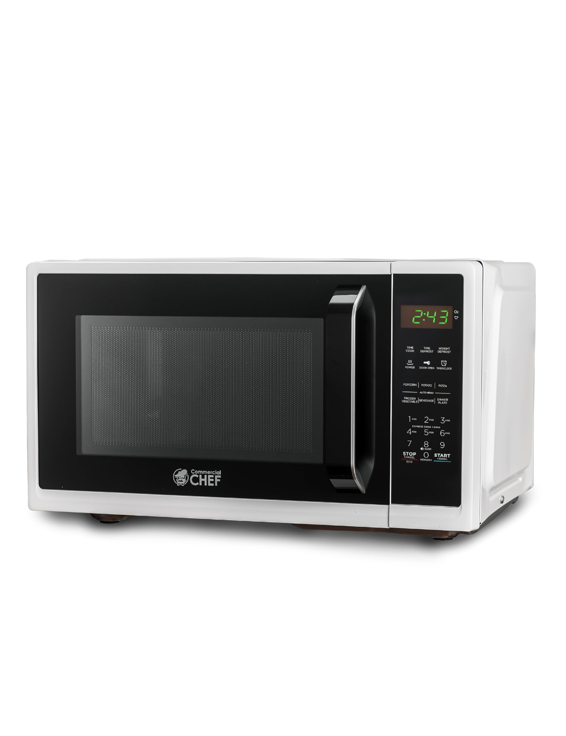 COMMERCIAL CHEF 0.9 Cubic Foot Microwave with 10 Power Levels, Small Microwave with Grip Handle, 900W Countertop Microwave with Digital Display, Door Lock and Kitchen Timer, White