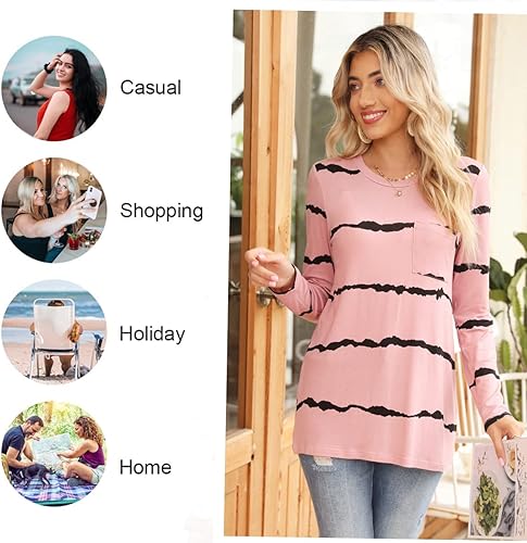 Miniatura 5 de HOTGIFT Blusa de manga larga con cuello redondo para mujer, para otoño, invierno, holgada, cómoda, suave, con bolsillo