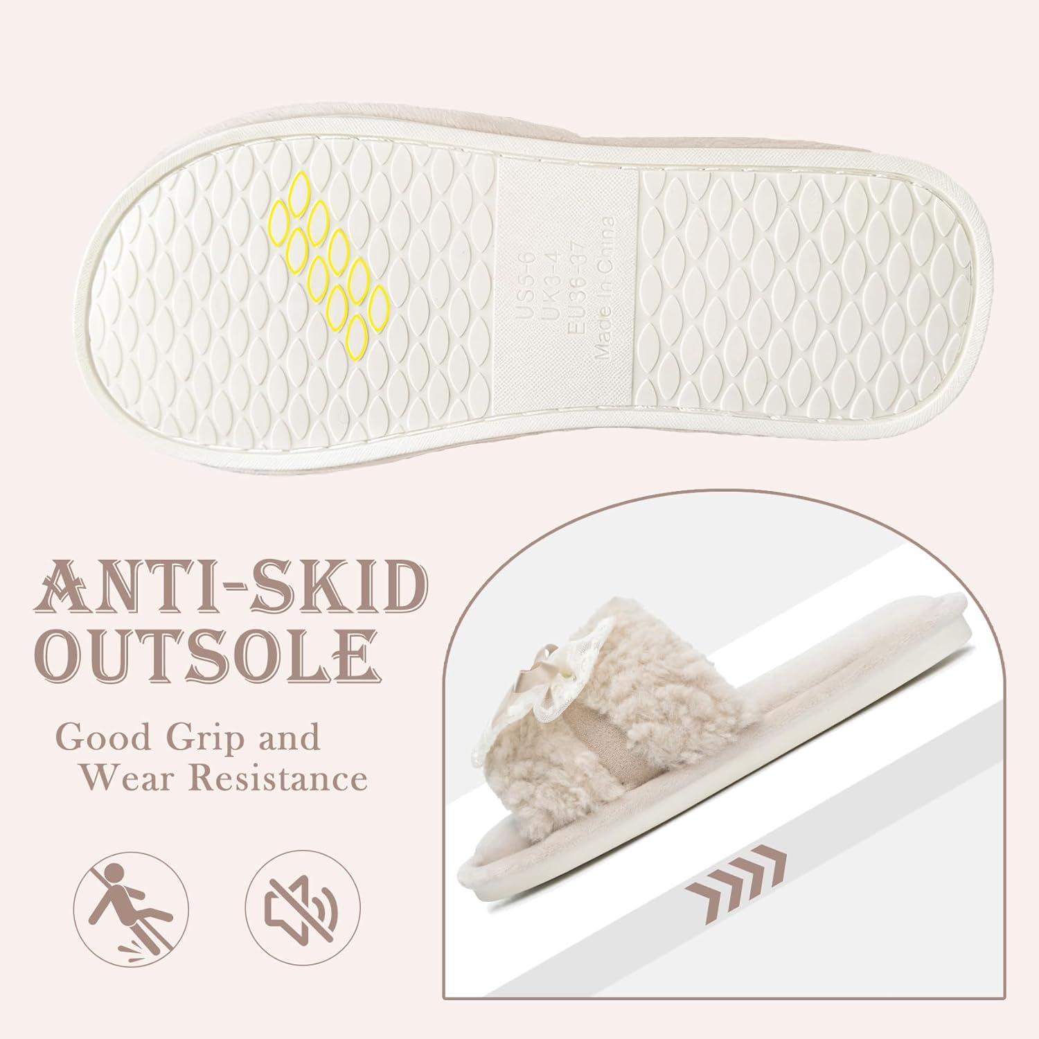 Women's Open Toe Memory Foam Slippers - Cute Fuzzy House Shoes with Lace Bow, Soft Plush Slides for Indoor Comfort, Cozy Non-Slip Gift Gifts for Women Mom Ladies - Image 6