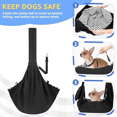 Miniatura 4 de Lukovee Eslinga para mascotas, mano libre, correa acolchada ajustable, bolsa de mano con cinturón de seguridad con bolsillo frontal, para llevar