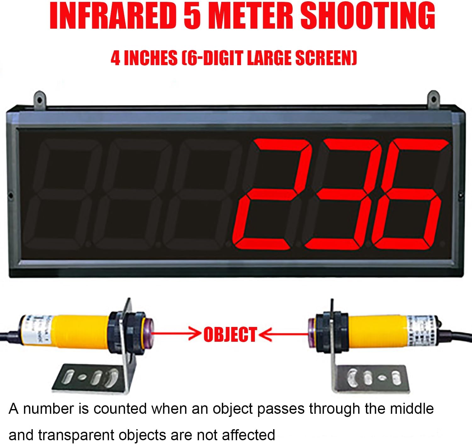 4in Led Digital Counter, Counting Range 0-999999, With 5m Through-beam Probe, Counting Sensitivity Can Be Switched In 4 Levels, for Conveyor Belt Production Line Visitor, Express Delivery, Factory