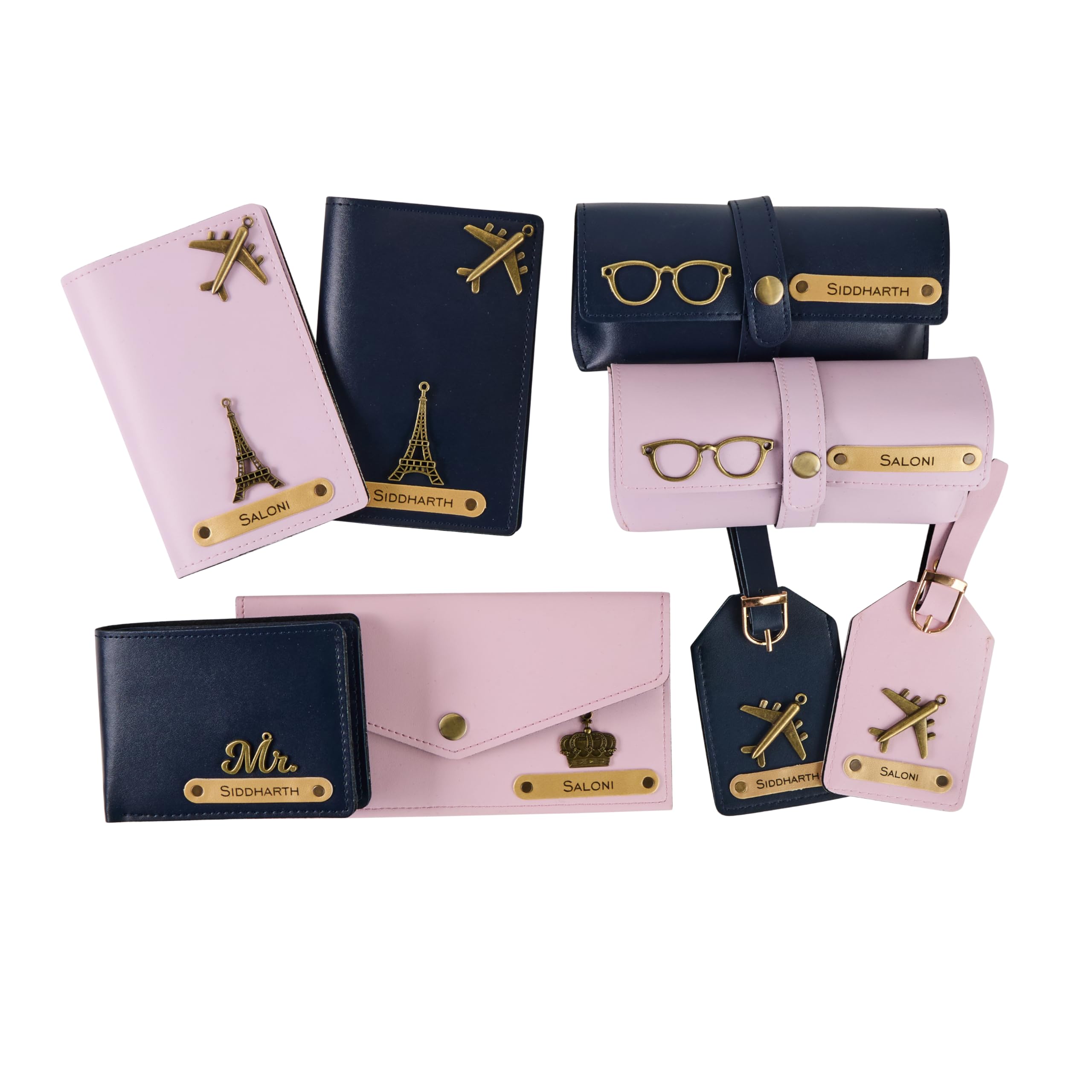 Personalised Name, Charm & Color Couple Leather Wallet 8Pcs Gift Set For Men & Women |Marriage Wedding Anniversary Gift For Couples Friend Husband Wife,Brown-image-1