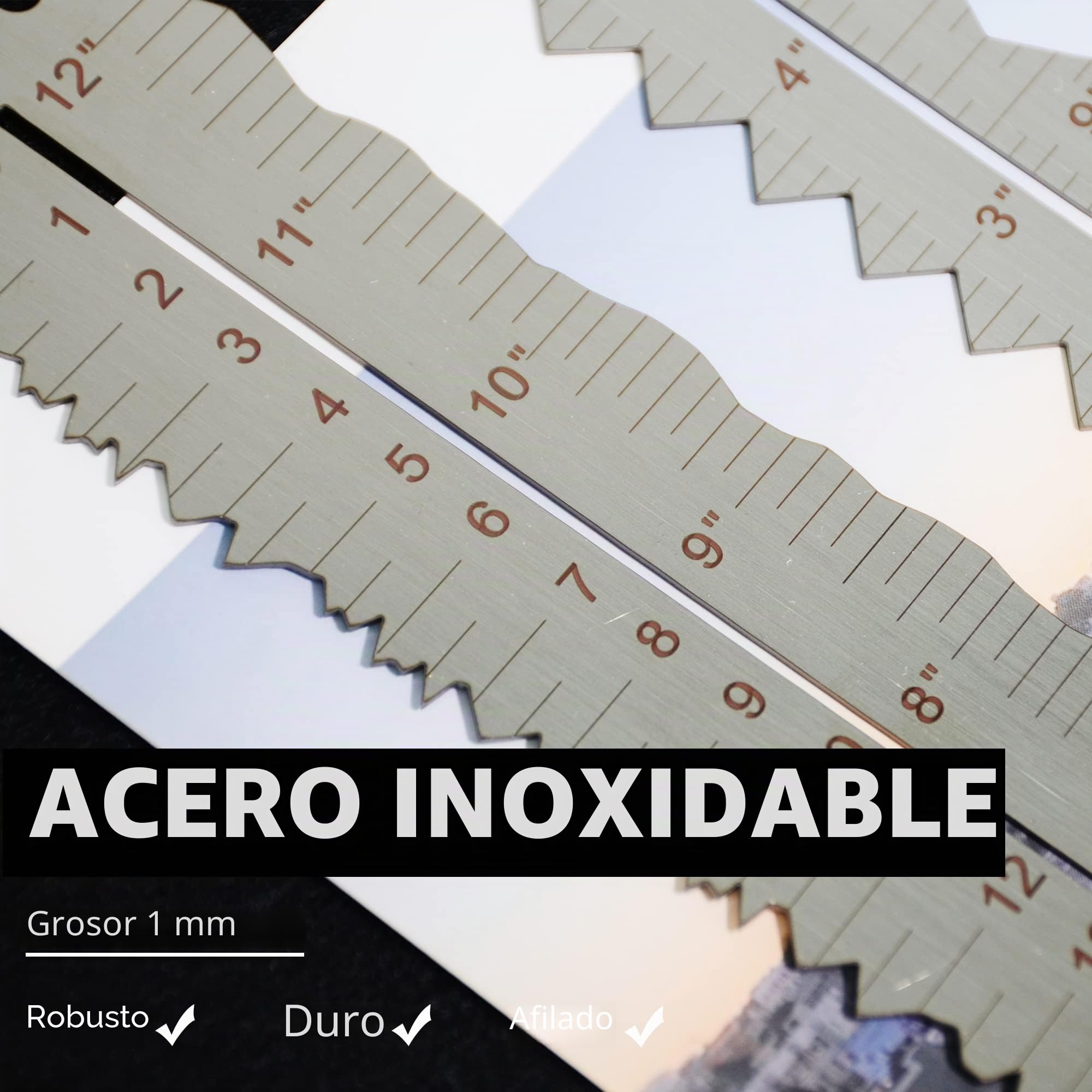 Regla de rasgado de papel de metal de acero inoxidable para cortar papel a líneas onduladas, bordes irregulares e irregulares, herramienta de medición de 12 pulgadas para ingeniería, escuela,