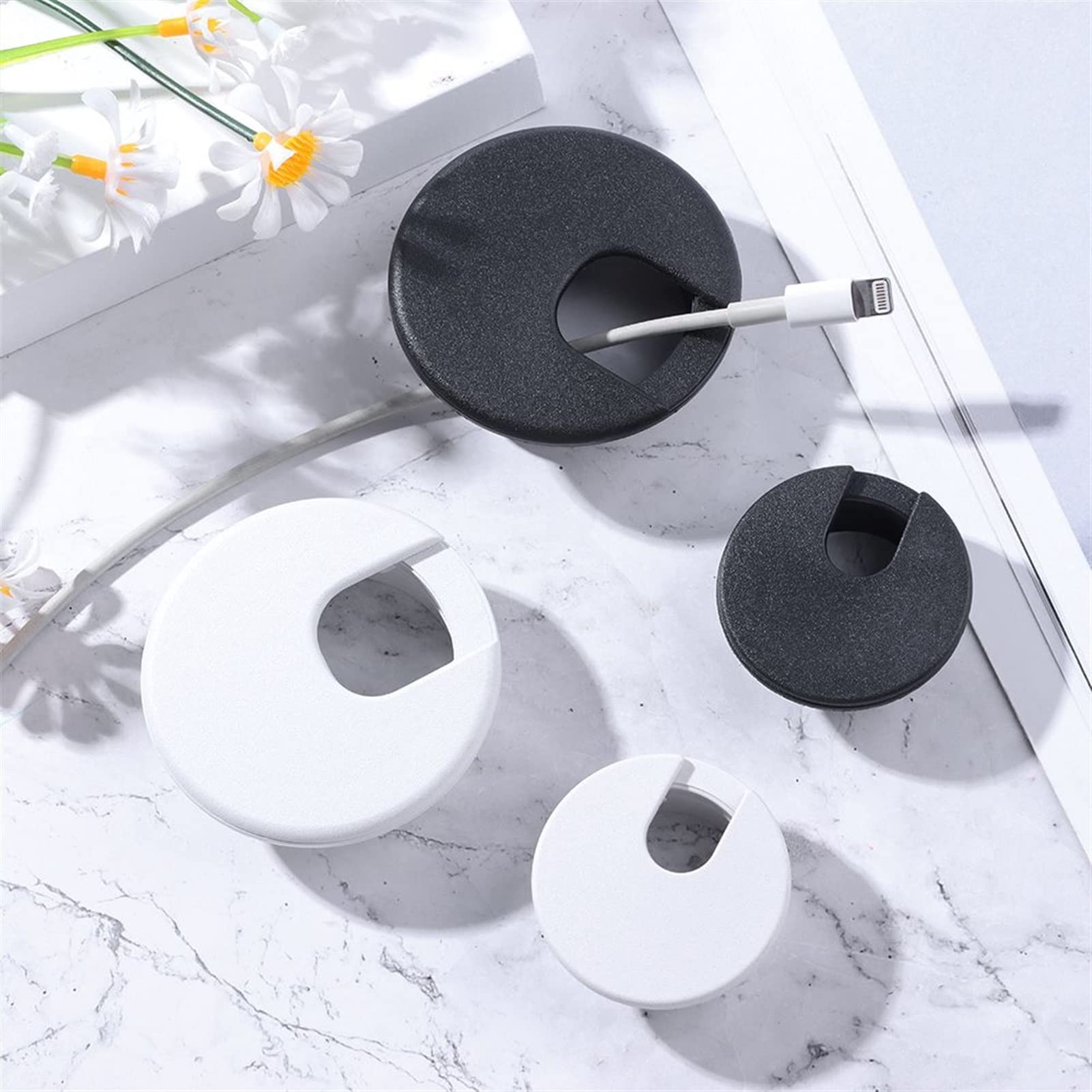 Passacavo da scrivania Passacavo da tavolo, copriforo for cavi in ​​ABS da 35/50 mm, copriforo for cavi, ferramenta for mobili, supporto for linea in plastica for scrivania del computer(White-50mm)