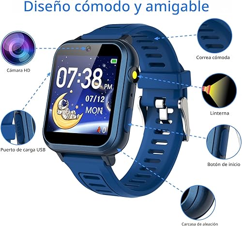 Miniatura 2 de Phyulls Reloj inteligente para niños con 39 juegos, reloj despertador, pantalla táctil, cámara de calendario, reproductor de música, visualización
