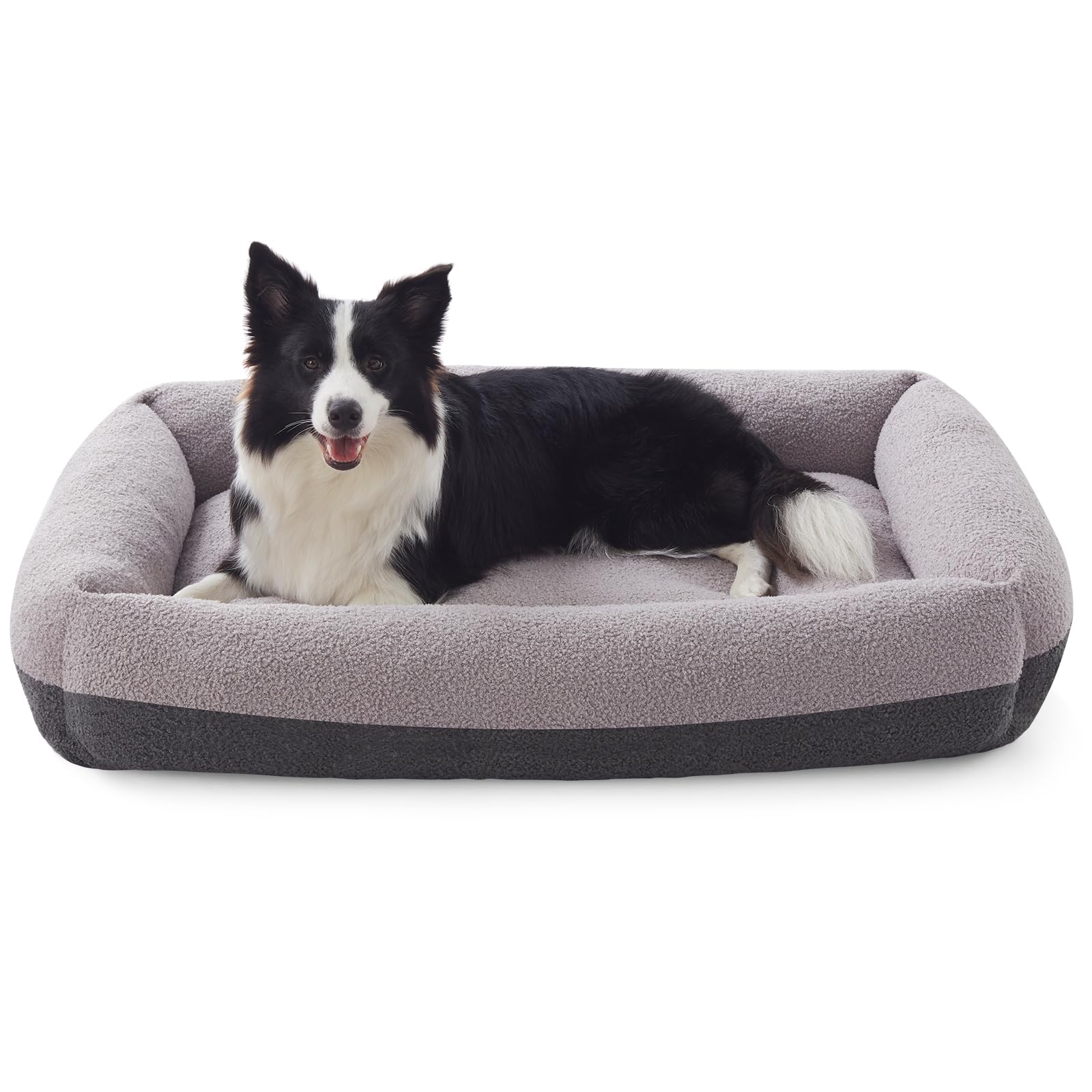FURTIME Washable Dog Bed Large Sized Dogs, Washable Comfy Fluffy Large Dog Bed, Removable Zipper Cover Machine Wash, Soft Orthopedic Bed Durable Pet Cuddler with Anti-Slip Bottom, 36"x27"x8", Grey