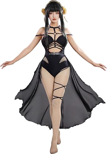 haikyuu Women Anime Derivative One Piece Swimsuit with Wrap Skirt and Headband Mesh Bathing Suit Halter Swimwear