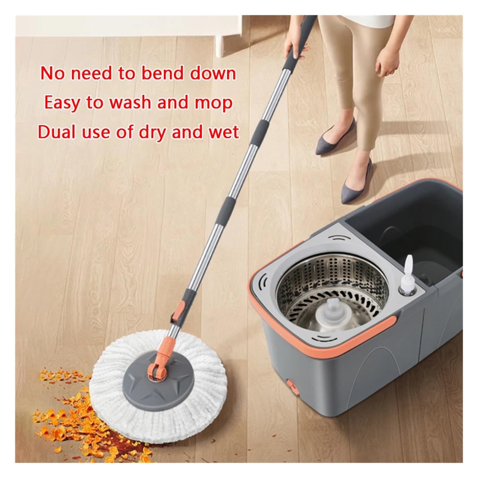 Juego de trapeador giratorio de doble cubo independiente for uso en seco y húmedo. Nuevo con trapeador doméstico de cubo. Trapeador giratorio de 360 ​​grados for limpieza del hogar.(Mop Set - 3 Cloth)