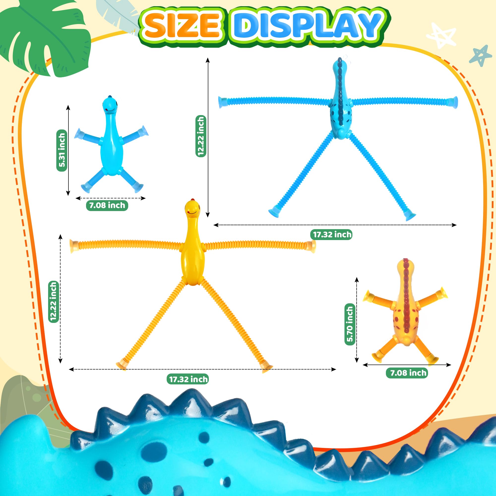 Valentines Day Gift for Toddlers Kids 4Pcs Dinosaur Airplane Travel Toys for Kid Boys Girls Sensory Suction Cup Tube ADHD Autism Road Trip Car Activities Essential Stocking Stuffer Easter Basket Gifts 4