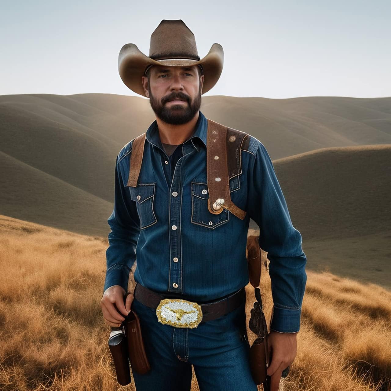 Miniatura 7 de URAMAN Western Leather Buckle Belts Cowboy Longhorn Bull Pattern Buckle Belt Floral Engraved Buckle Belt for Men