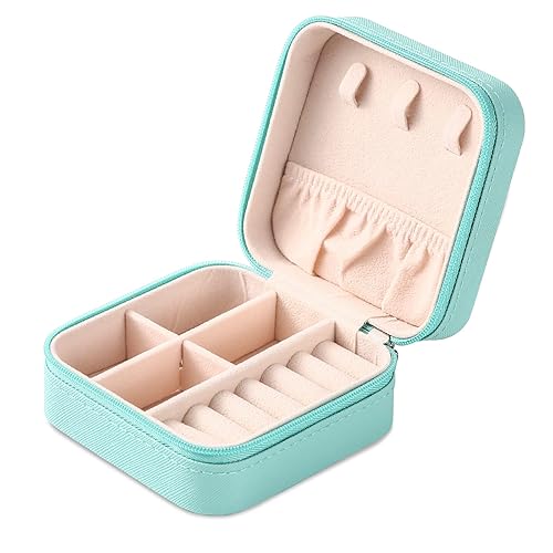 Mini caja de joyería portátil de viaje de cuero organizador de anillos de joyería caja de regalo para niñas y mujeres azul