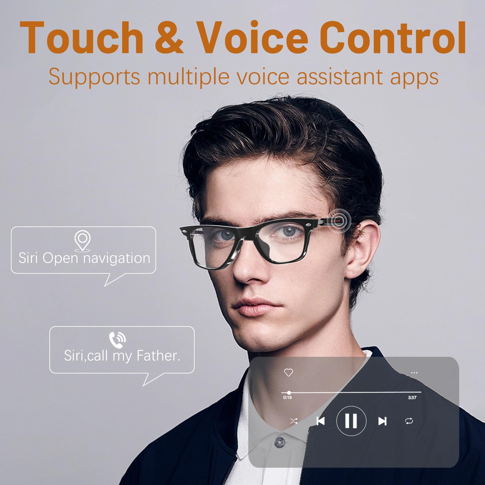 QJF Smart Glasses Anti Blue Light Bluetooth Glasses for Women Men, Audio Clear Sound/Touch/Voice Assistant/Open-ear Speaker for Iphone Android Calling Music Working