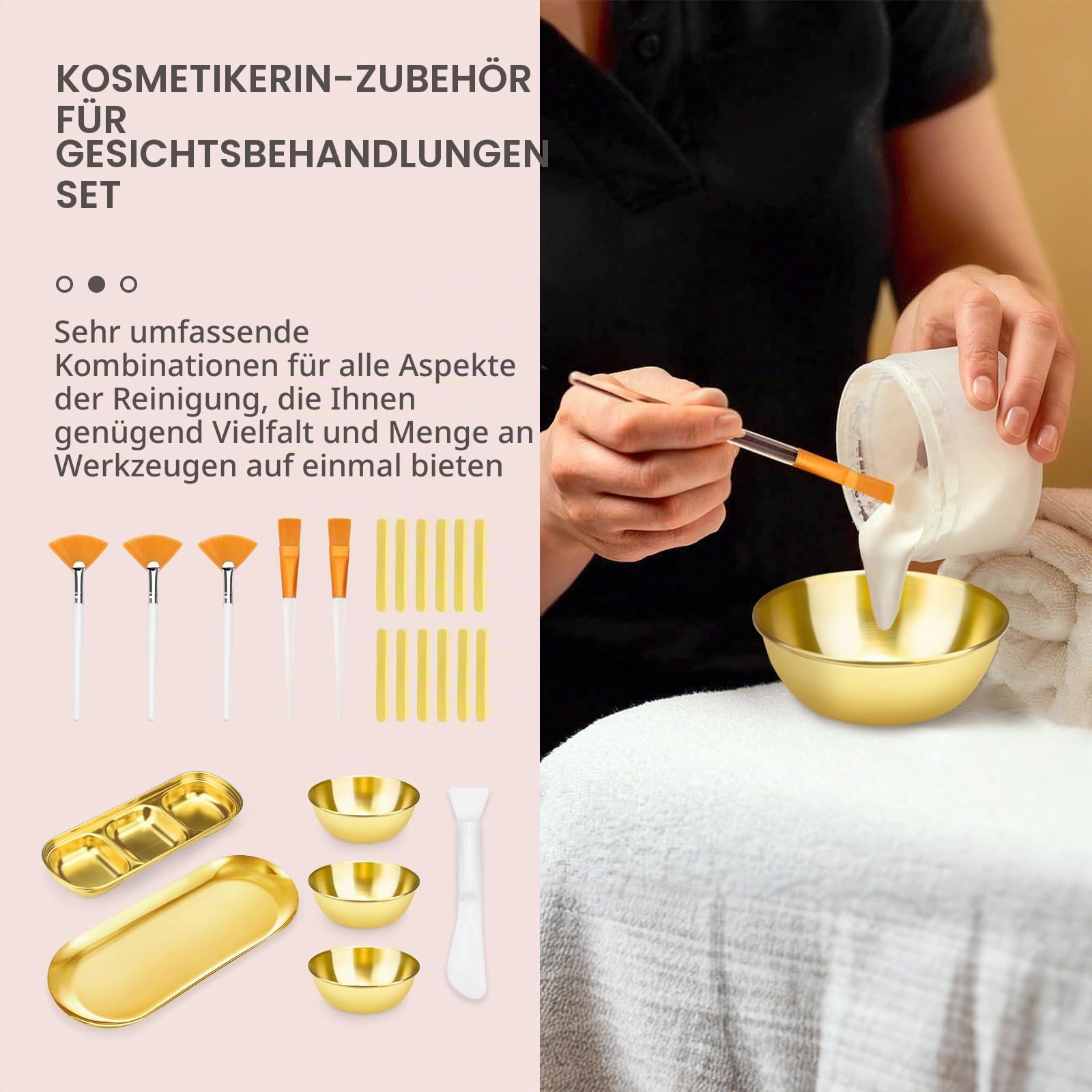 24-teiliges Gesichtsschalen und Pinsel-Set für Kosmetikerbedarf, flache und Fächerbürste für das Gesicht mit Rührschüsseln, Serviertablett, Spatel & komprimiertem Schwamm