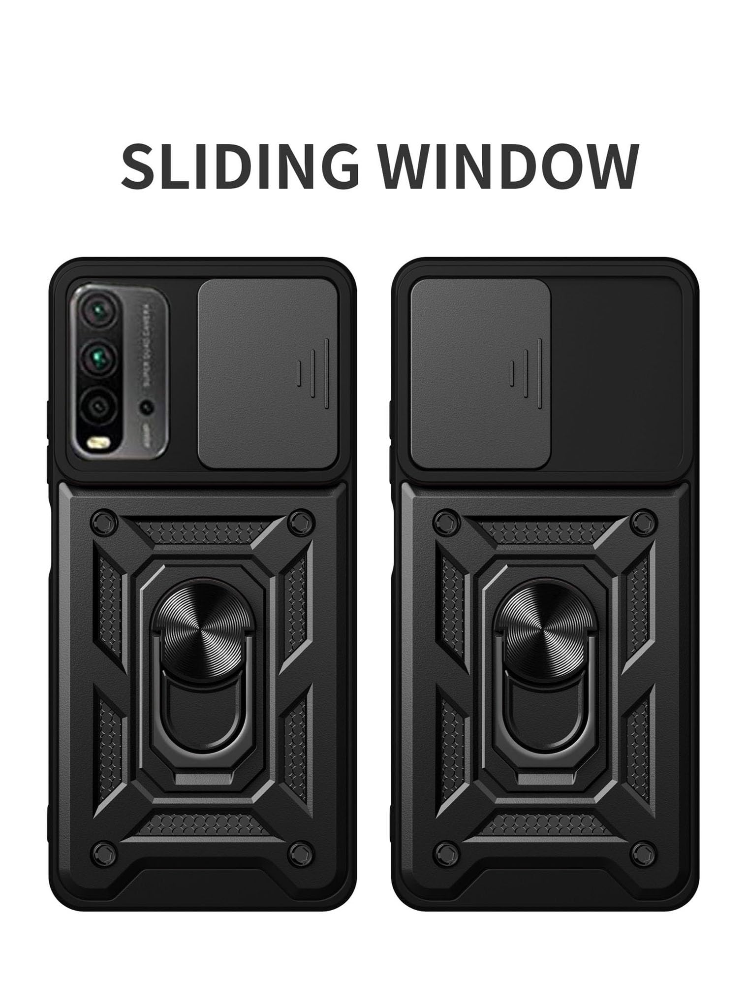Custodia Protettiva Antiurto 360° Per Xiaomi Redmi 9T / Poco M3, Con Sportellino Scorrevole Per Fotocamera E Supporto Magnetico Integrato, Nero