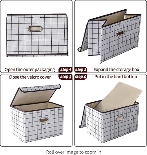 Vista 76 de STOREONE Contenedores de almacenamiento de tela, contenedor organizador plegable con tapas y asas de metal, para el hogar, dormitorio, armario, 3