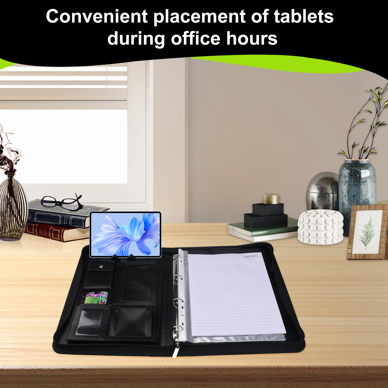 BBWELL Leder Schreibmappe A4 - Dokumentenmappe Mit Reißverschluss, Griff & Integriertem Notizblock