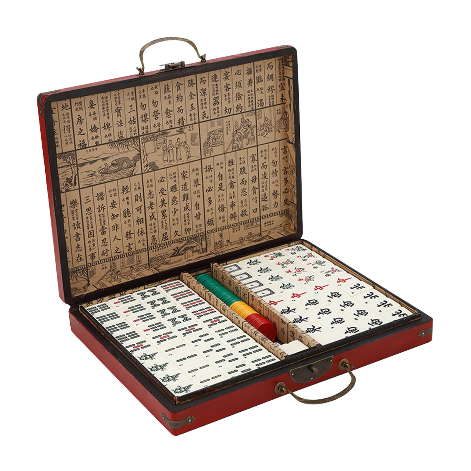 Mini Mah-Jongg Set Tragbar - Klassisches Chinesisches Mahjong Spiel - Rot Melamin 2.2 cm Komplettset Für Freunde Reisen