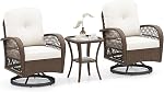 ORALNER 3 Piégeant de pièces 360° Set de rocker pivotant Meubles, Chaises à bascule avec coussins, Table à café en verre trempé, Kit de bistro en rotin extérieur pour terrasse de porch avant balcon (Gray)
